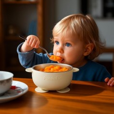 3er Set Silikon-Kinderschalen mit Edelstahl-Einsatz mit Besteck