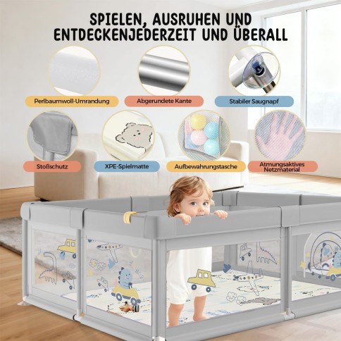 Baby Laufstall mit Spielmatte & Zubehör, Dino