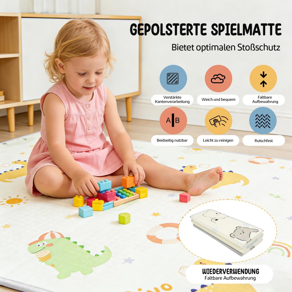 Baby Laufstall mit Spielmatte & Zubehör, Dino
