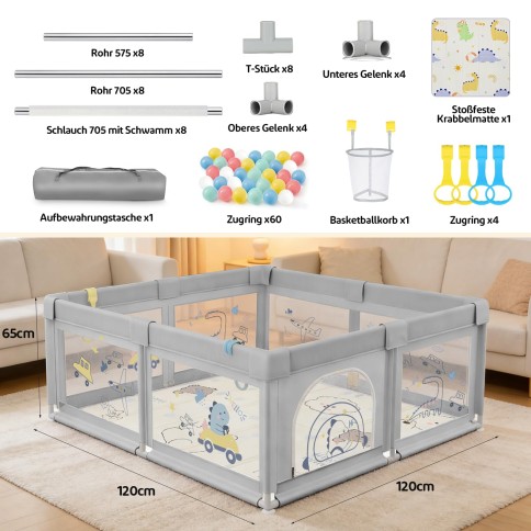 Baby Laufstall mit Spielmatte & Zubehör, Dino