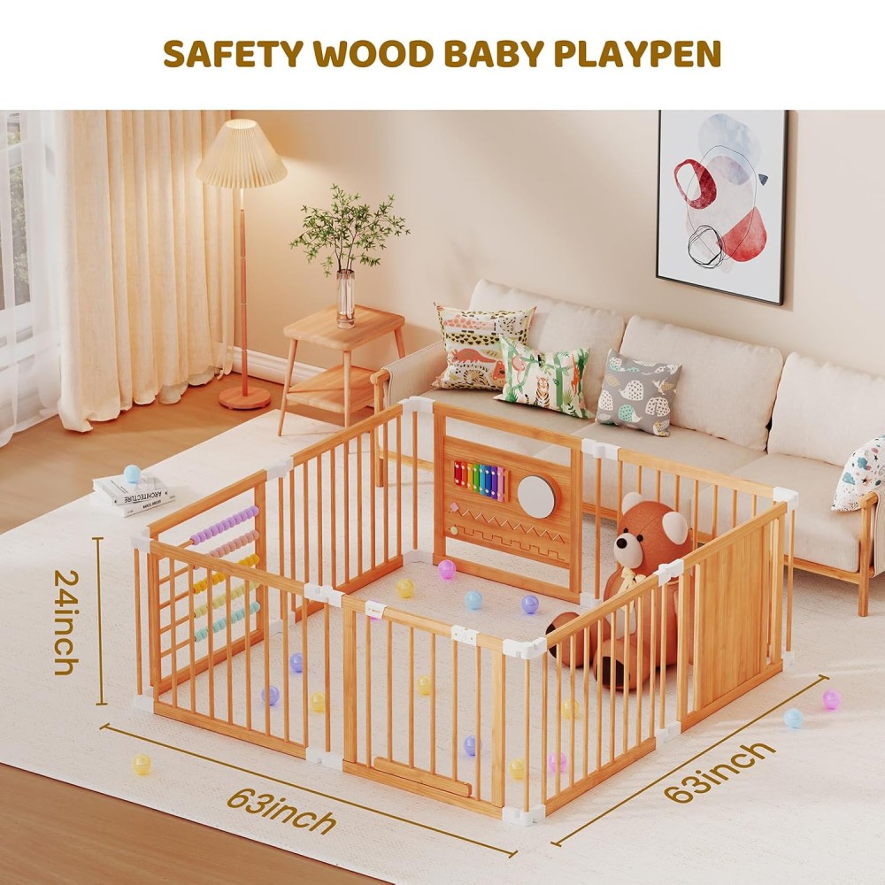 Laufstall Baby Holz mit Spielcenter – 160 x 160 x 61 cm