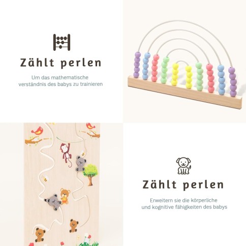 Laufstall Baby Holz mit Spielcenter, Regenbogen – 146 x 146 x 61 cm