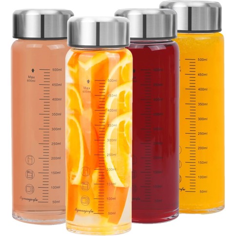 Glasflasche 600ml mit Deckel - 4er Pack