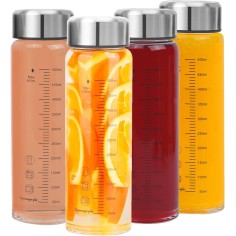 Glasflasche 600ml mit Deckel - 4er Pack