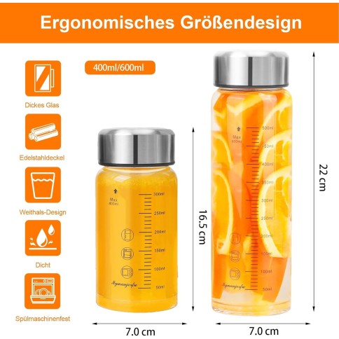 Glasflasche 600ml mit Deckel - 4er Pack