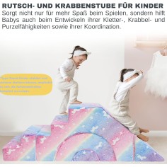 MeMoreCool Kindersofa Spielsofa – Modulares Klettersofa mit Rutsche und Treppe, Einhorn