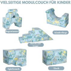 MeMoreCool Kindersofa Spielsofa – Modulares Klettersofa mit Rutsche und Treppe, Dino