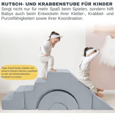 MeMoreCool Kindersofa Spielsofa – Modulares Klettersofa mit Rutsche und Treppe, Grau