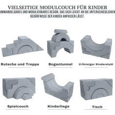 MeMoreCool Kindersofa Spielsofa – Modulares Klettersofa mit Rutsche und Treppe, Grau