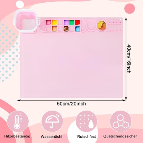 Silikon Malunterlage + 10 Pinsel, Pink