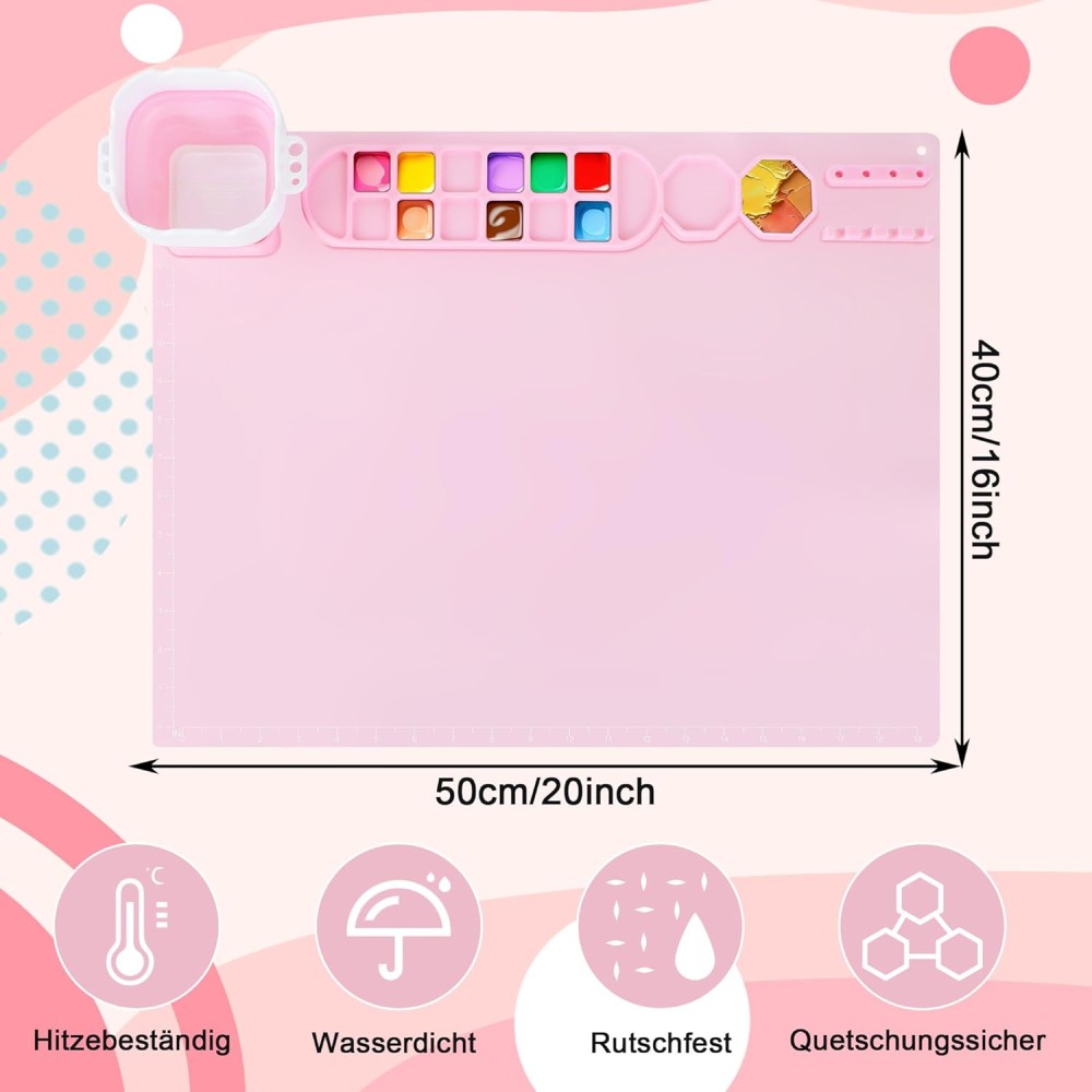 Silikon Malunterlage + 10 Pinsel, Pink