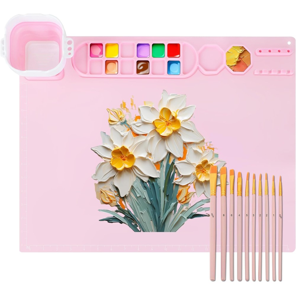 Silikon Malunterlage + 10 Pinsel, Pink