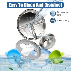 copie de 2 plaques pour enfants en silicone avec insert en acier inoxydable et 2 fourches bébé et 2 fourches, bleu