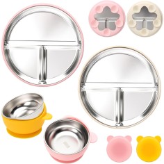 copie de 2 enfants en silicone avec insert en acier inoxydable et bol en acier inoxydable, bleu