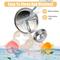 copie de 2 enfants en silicone avec insert en acier inoxydable et bol en acier inoxydable, bleu