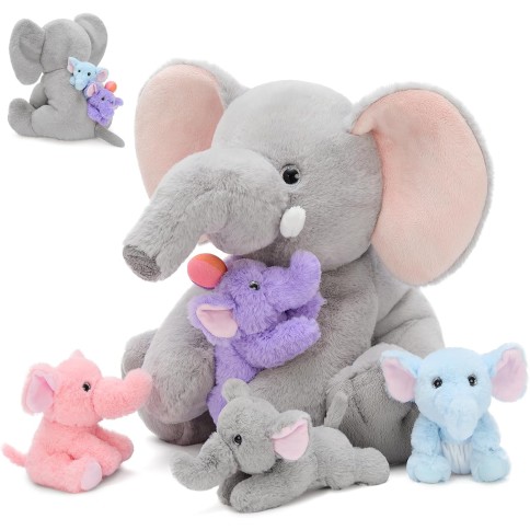 Jouet en peluche éléphant avec 4 bébés éléphants dans l'estomac, XXL