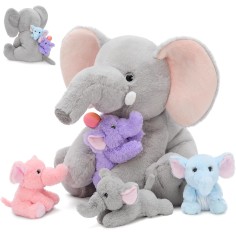 Jouet en peluche éléphant avec 4 bébés éléphants dans l'estomac, XXL
