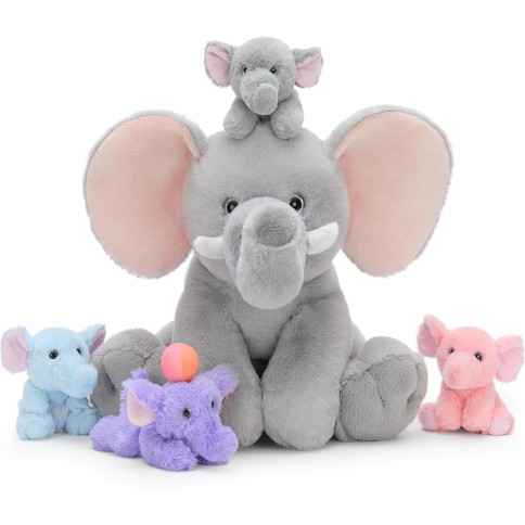 Elefant Plüschtier mit 4 Baby-Elefanten im Bauch, XXL