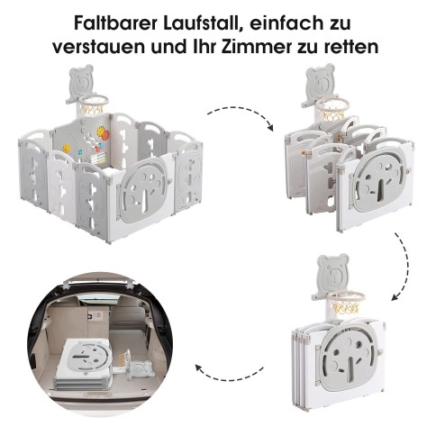 klappbares Laufgitter/ Laufstall & Spielplatz, Bär, 113x113 cm