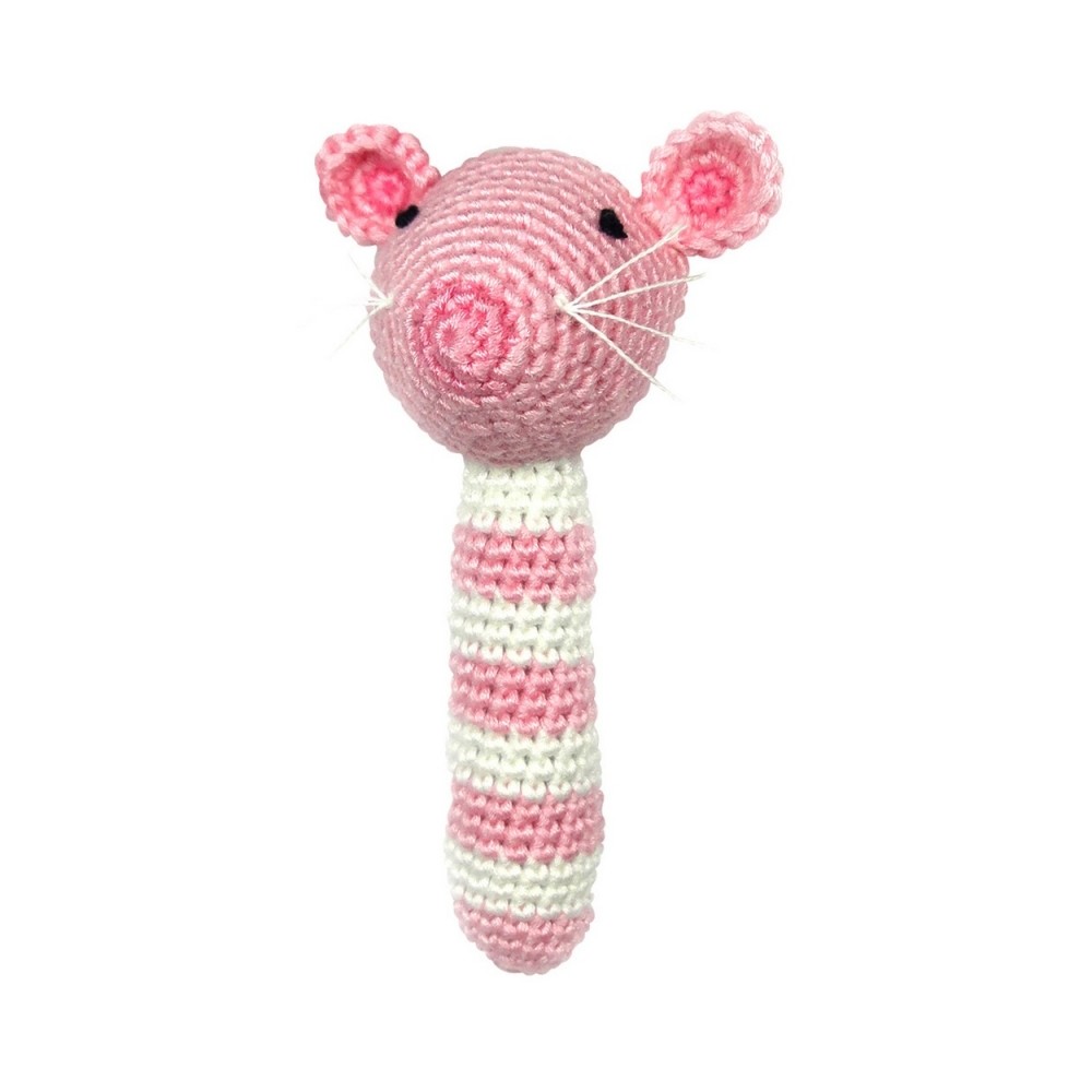 natureZOO Rasselstab gehäkelt, Hellrosa Maus