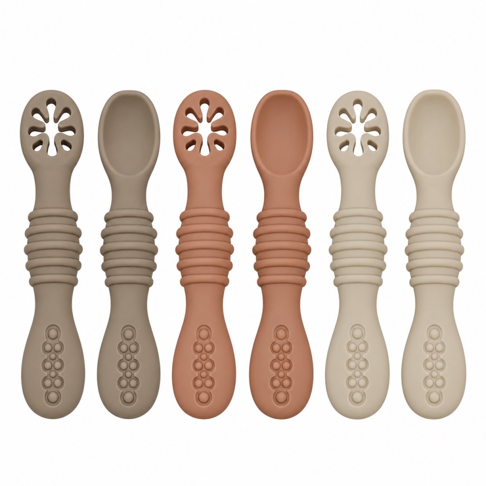cuillère de bébé en silicone - 6 pièces de cuillères d'apprentissage doux
