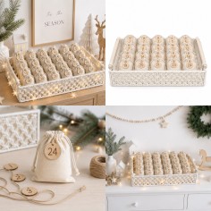 Boho Adventskalender zum Befüllen – mit 24 Stoffbeuteln & Sternen-Lichterkette
