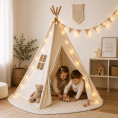 Enfants joue tente avec tapis et chaîne étoile à LED