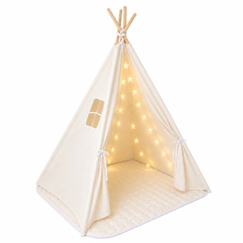 Enfants joue tente avec tapis et chaîne étoile à LED