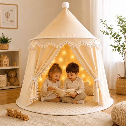 Enfants joue tente avec tapis et chaîne étoile à LED