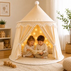 Enfants joue tente avec tapis et chaîne étoile à LED