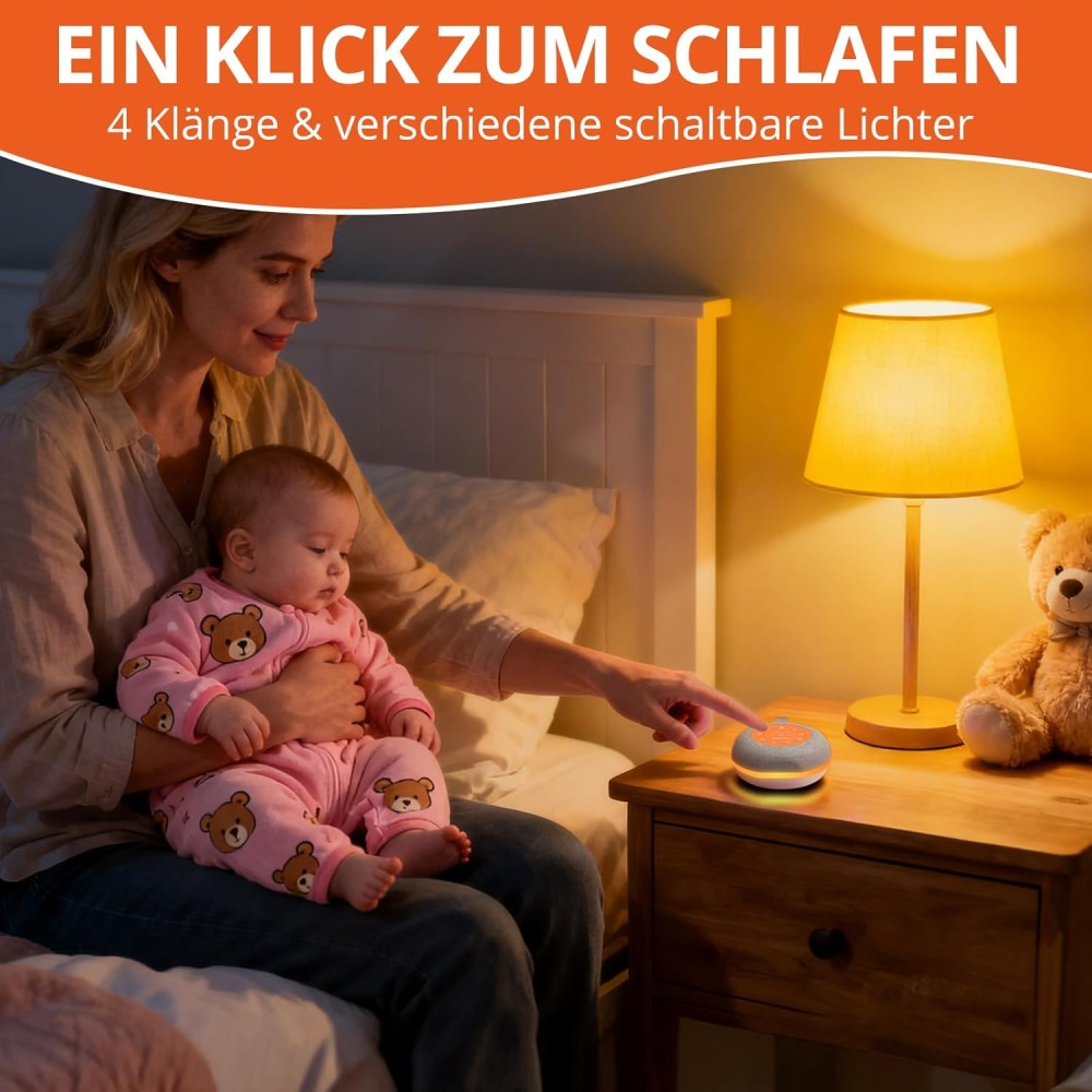 copie de la lumière de bébé de bébé avec bruit blanc - 30 sons, lumière de nuit à 7 couleurs, haut-parleur sans fil