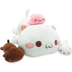 Plüsch Mama Katze + 4 Kätzchen, Kawaii - 40 cm