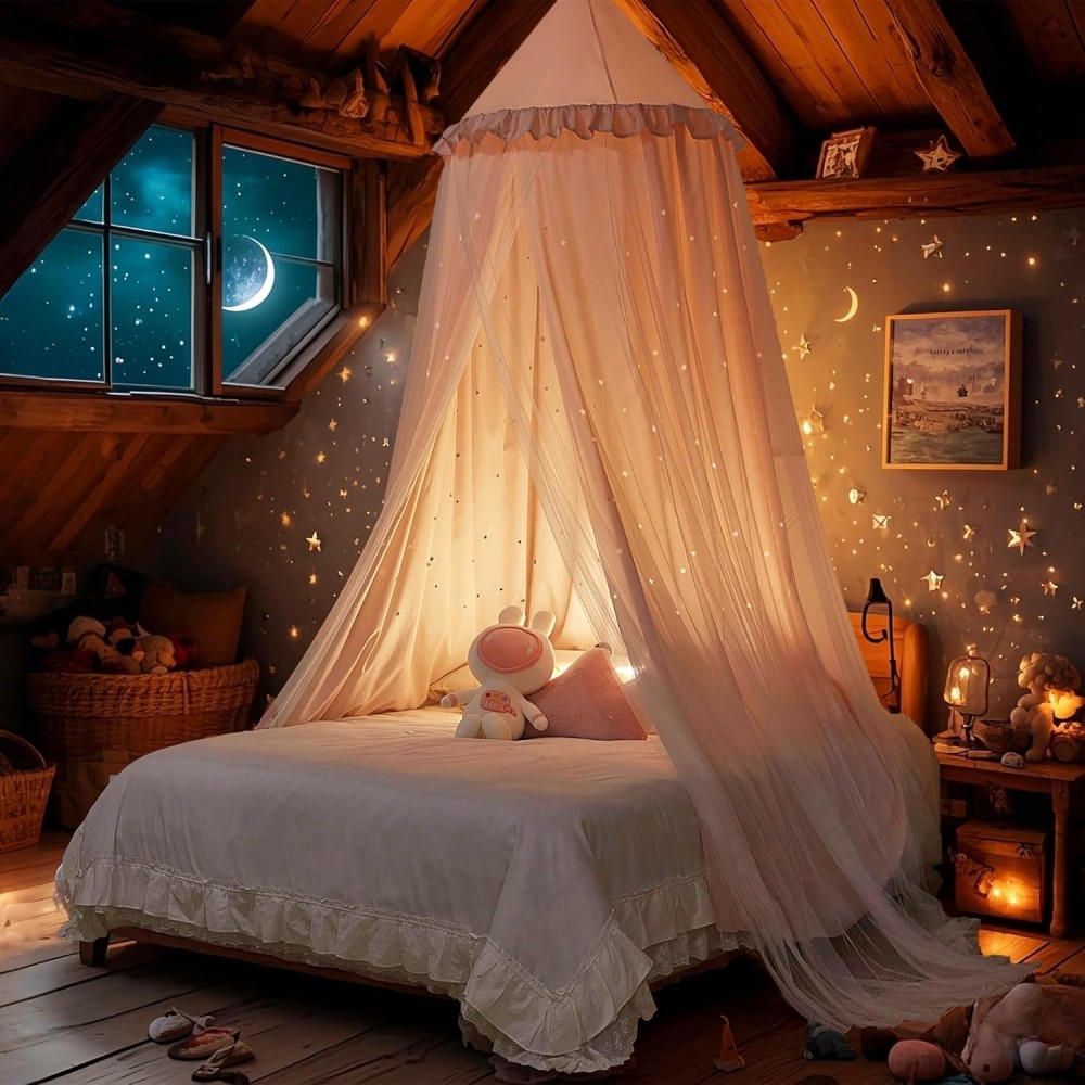 copie de la canopée de la princesse lit avec design d'étoiles lumineux