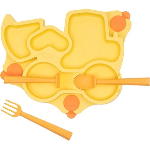 Constructive Eating Kinder Teller + Besteck, Gelb