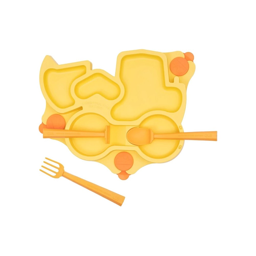 Constructive Eating Kinder Teller + Besteck, Gelb