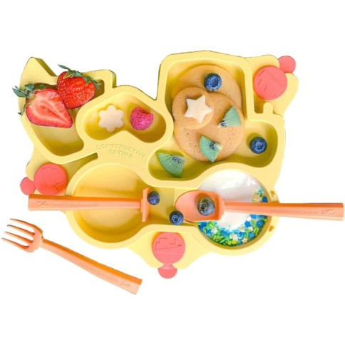 Constructive Eating Kinder Teller + Besteck, Gelb