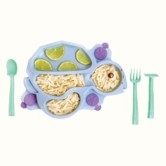 copie de la plaque de tortue mangeante constructive + couverts, bleu