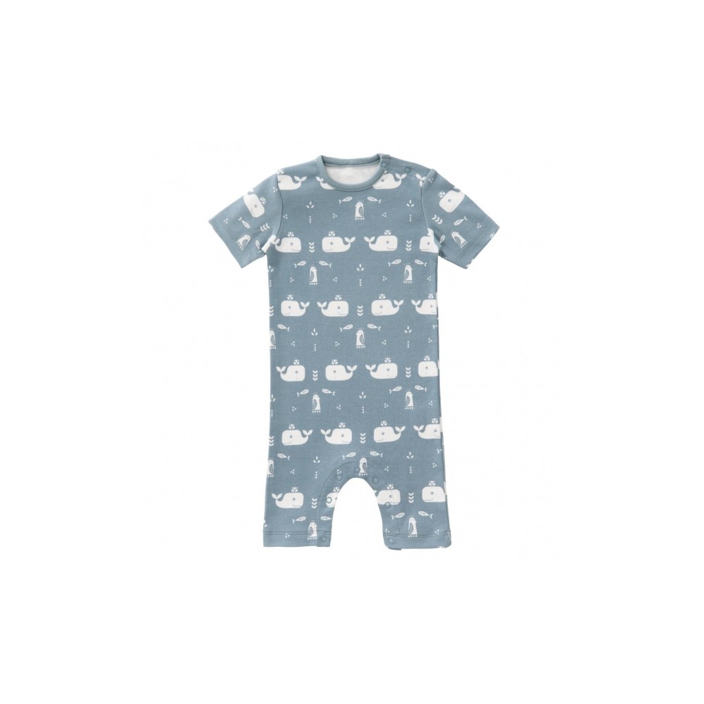Fresk Babypyjama kurzarm, Whale blue fog