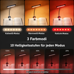 copie de la lampe de lecture / Lampe de serrage avec lumière rouge, sans lumière bleue, 3 couleurs, 10 luminosité, noir