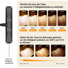 Gritin Leselampe/ Klemmlampe mit 19 LEDs, Schwarz