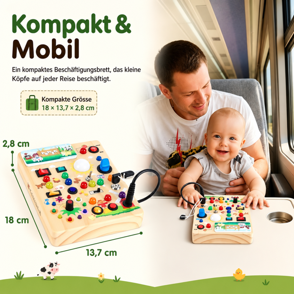 Montessori Activity Board aus Holz mit Licht, Bauernhof - 1