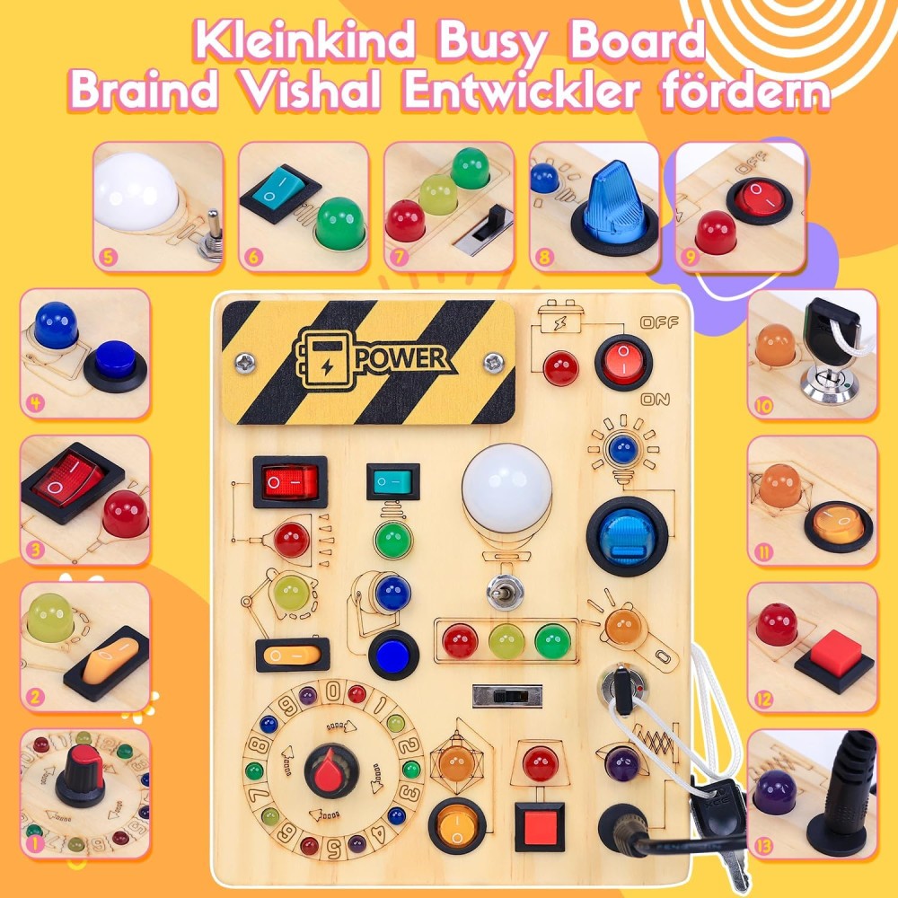 Montessori Activity Board aus Holz mit Licht, Power