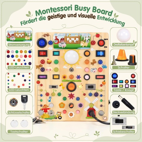 copie de la planche d'activité en bois de Montessori avec la lumière, la puissance