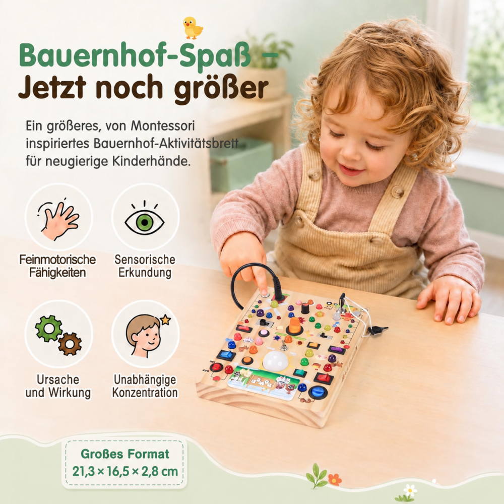 Montessori Activity Board aus Holz mit Licht, Bauernhof -2