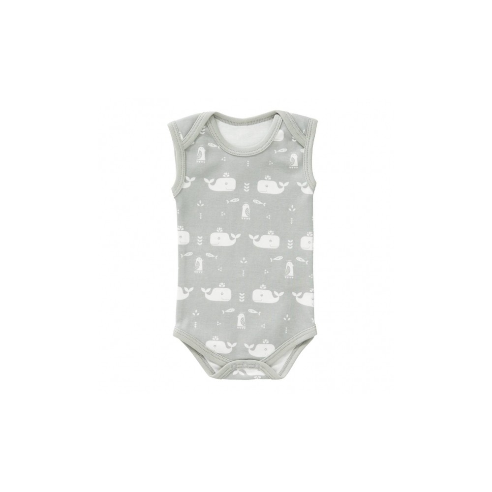 Fresk Babybody Bio-Baumwolle, ärmellos, Wal grau