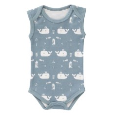 Fresk Babybody coton biologique, sans manches, baleine bleu