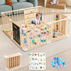 Spylave Laufstall Baby Holz mit Spielcenter, Matratze – 150 x 150 x 60 cm